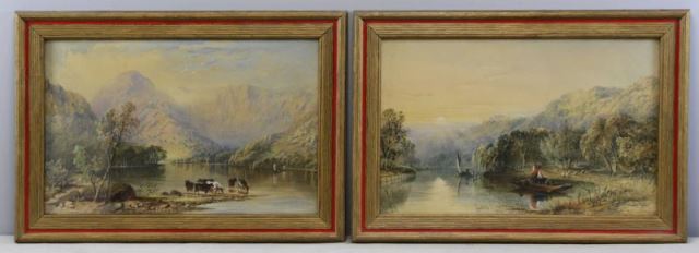 Appraisal: PEARSON Cornelius Pair of Bucolic WatercolorLandscapes Both signed and dated