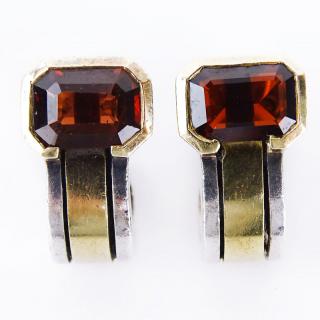 Appraisal: Vintage Cartier Karat Yellow Gold Sterling Silver and Garnet Earrings