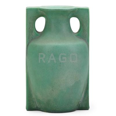 Appraisal: TECO Buttressed vase matte green glaze Terra Cotta IL ca