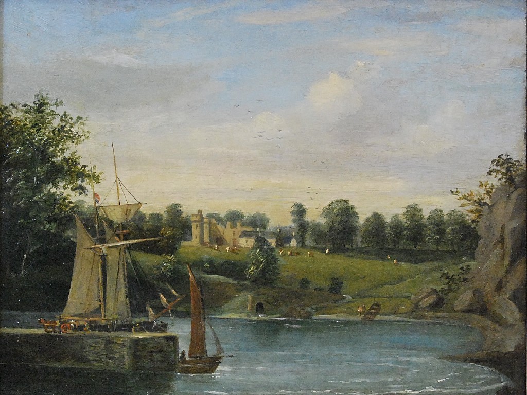 Appraisal: th century French school - landscape with lake looking towards