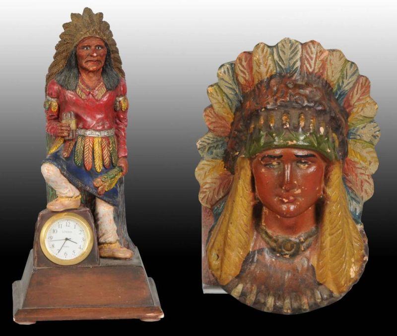 Appraisal: Lot of Indian Related Items Description Includes Indian chief statuette