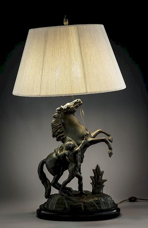 Appraisal: Spelter Figural Table Lamp DESCRIPTION Spelter figural table lamp Scene