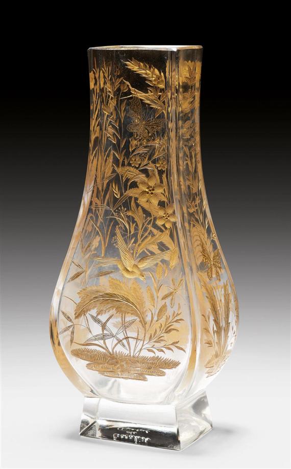 Appraisal: ESCALIER DE CRISTAL VASE circa Mould-etched clear glass with gold