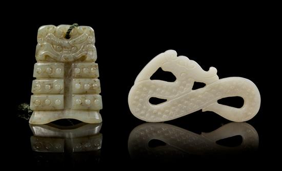 Appraisal: Sale Lot Two Carved Jade Pendants the first a celadon