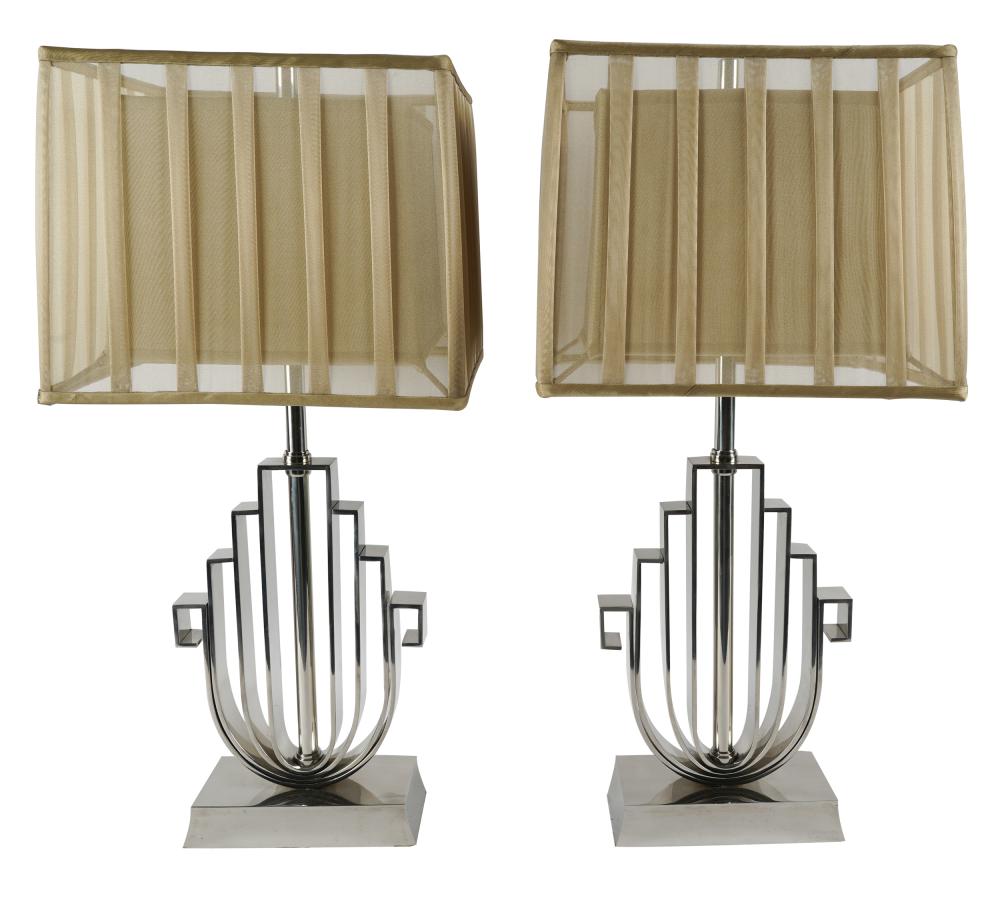 Appraisal: PAIR OF ART DECO-STYLE CHROMED METAL TABLE LAMPSunsigned the bases