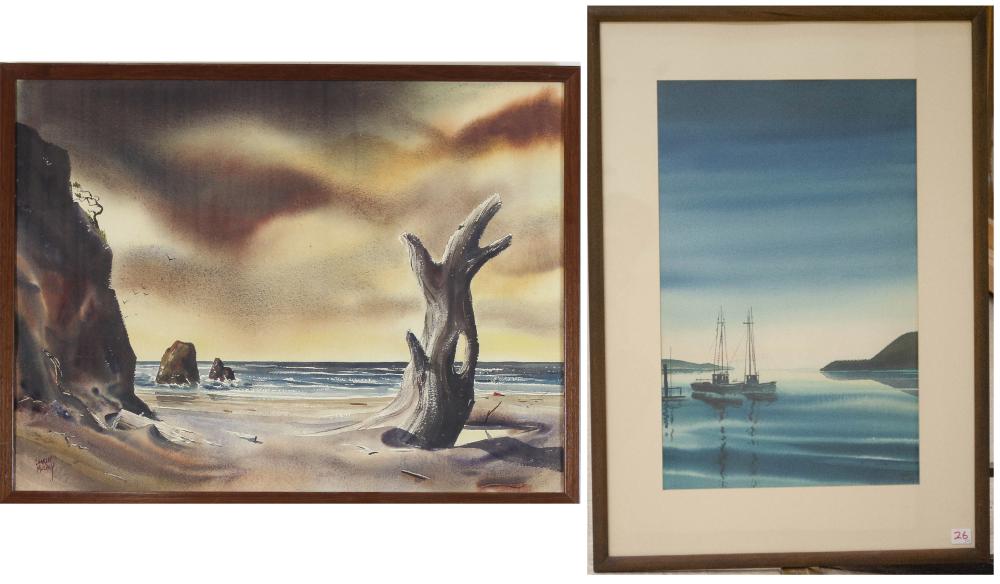 Appraisal: CHARLES MULVEY Oregon - two watercolors on paper beach scene