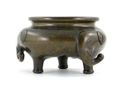 Appraisal: A bronze tripod censer modelled with three stylized elephant heads