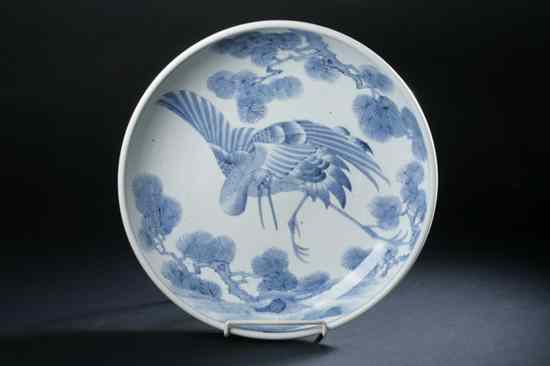 Appraisal: JAPANESE BLUE AND WHITE PORCELAIN CHARGER Meiji period Crane and