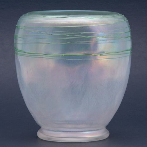 Appraisal: STEUBEN Verre-de-Soie faceted vase with green threading by Frederick Carder