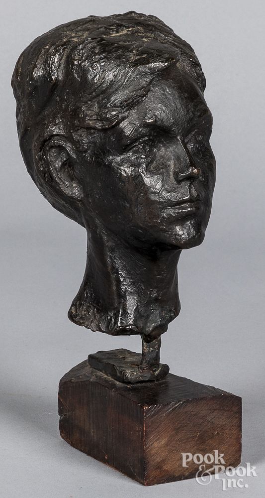 Appraisal: Bronze bust of a young boy Bronze bust of a