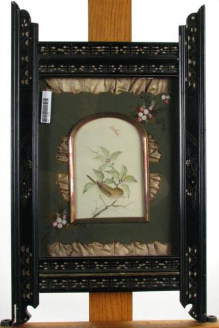 Appraisal: Aesthetic Movement Framed Bird Print with silk trim and die