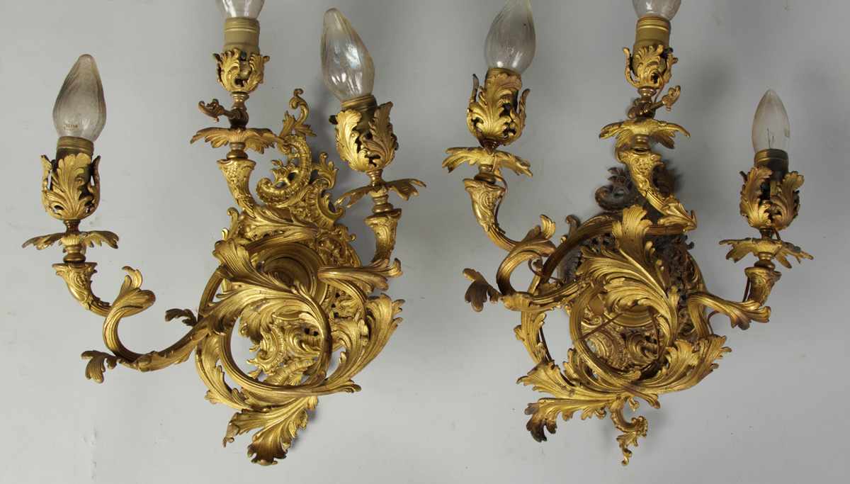 Appraisal: th Cent Gilt Bronze Gas Wall Sconces Converted to electric