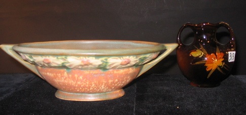 Appraisal: TWO ROSEVILLE ART POTTERY PIECES One is an oval bowl