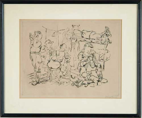 Appraisal: GEORGE GROSZ American - SOLDIERS IN BUNKHOUSE Drypoint etching shows