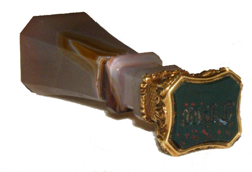 Appraisal: Good onyx ormolu and bloodstone monogram seal high