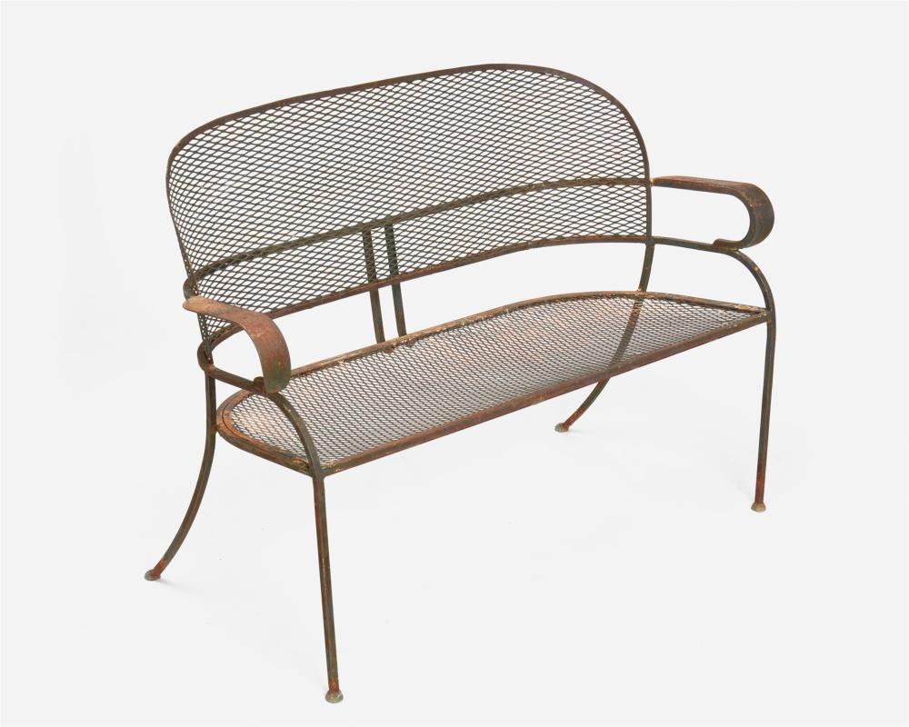 Appraisal: An Art Deco iron and wire mesh garden bench Second-quarter