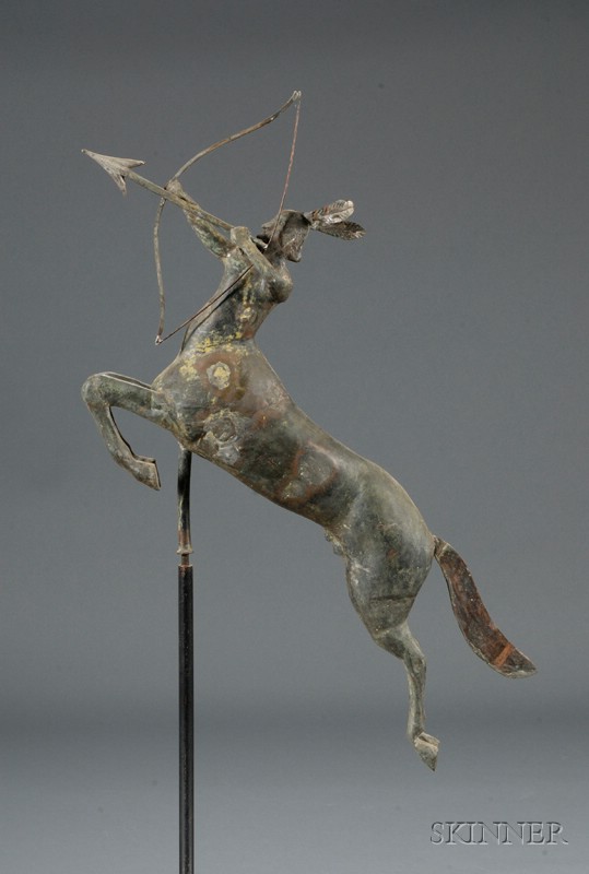 Appraisal: Leaping Centaur Archer with Feathered Headdress Weather Vane America late