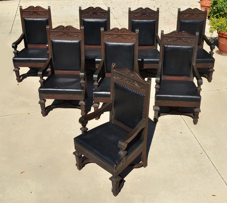 Appraisal: SET OF CARVED SPANISH REVIVAL STYLE ARM CHAIRS Carved and