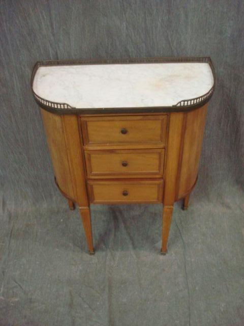 Appraisal: Demilune Marbletop Galleried Drawer Table Faded From a Rye home