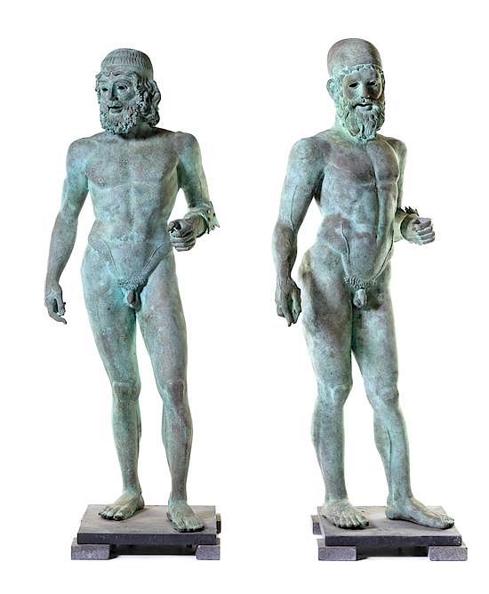 Appraisal: A Pair of Monumental Patinated Bronze Riace Warriors Height inches