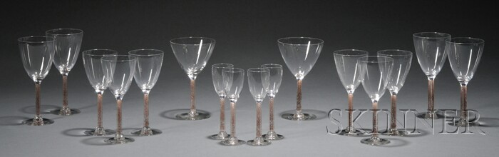 Appraisal: Sixteen Pieces of Rene Lalique Phalsbourg Pattern Stemware Art glass