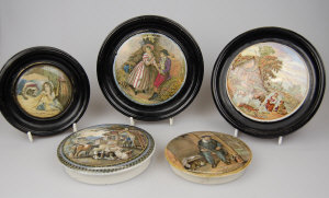 Appraisal: Five Prattware pot lids - The Second Appeal wood frame