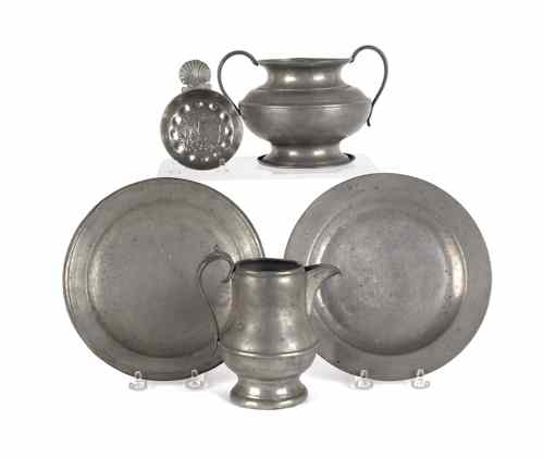 Appraisal: Five pieces of pewter to include an Ashbil Griswold sugar