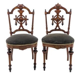 Appraisal: A Pair of Continental Walnut Side Chairs Height inches A