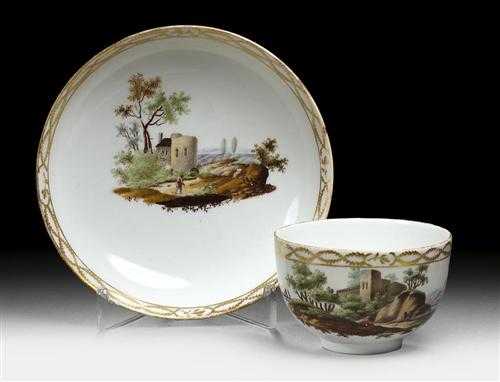 Appraisal: CUP AND SAUCER WITH LANDSCAPE DECORATION F rstenberg circa The