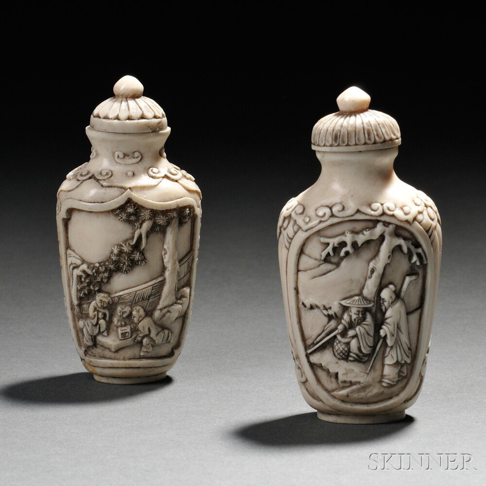 Appraisal: Two Ivory Snuff Bottles China th th century both slightly