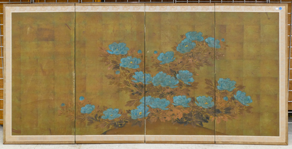 Appraisal: Japanese -Panel Painted Floral Screen ''x ''