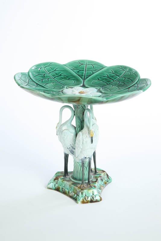 Appraisal: MAJOLICA COMPOTE Unattributed Lily pad dish with central flower supported