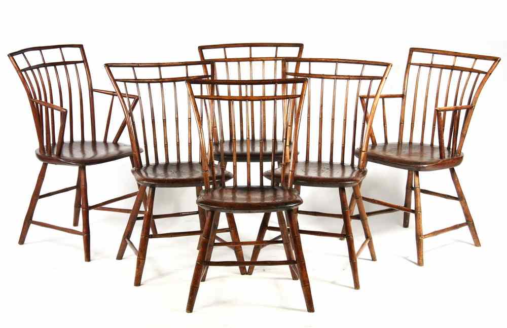 Appraisal: WINDSOR CHAIRS - early Windsor chairs having birdcage backs carved