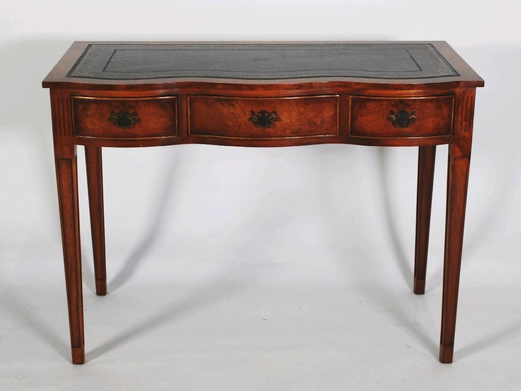 Appraisal: MODERN REPRODUCTION FIGURED WALNUT WRITING TABLE by Reprodux the crossbanded