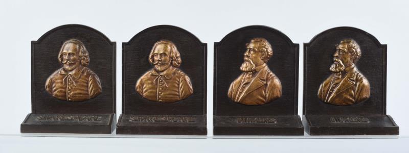 Appraisal: Cast Iron Shakespeare Dickens Bookends Made by Bradley Hubbard Depicts