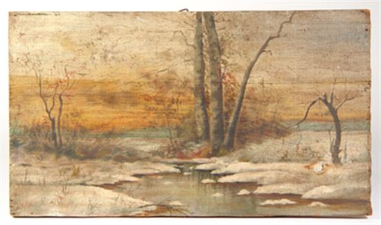 Appraisal: Landscape Panel Unsigned Evening scene of birch trees in snow