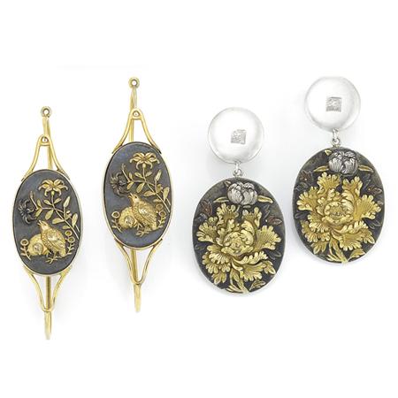 Appraisal: Two Pairs of Japanese Shakudo Earrings Estimate -