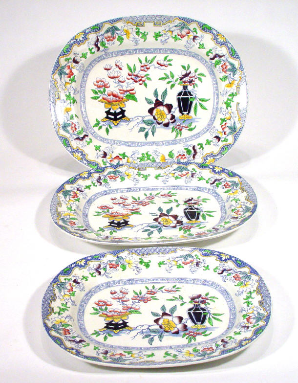 Appraisal: Three graduated Mintons pottery meat plates hand coloured and transfer