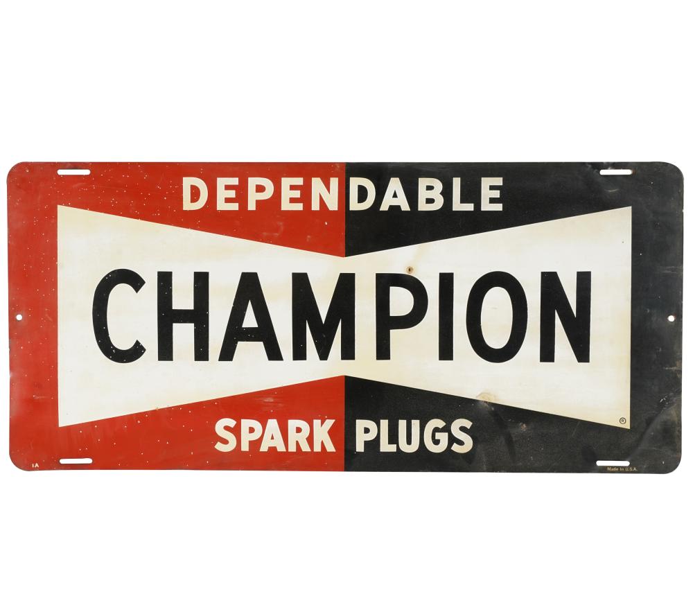 Appraisal: CHAMPION SPARK PLUGS SIGNCondition with holes and dents throughout x