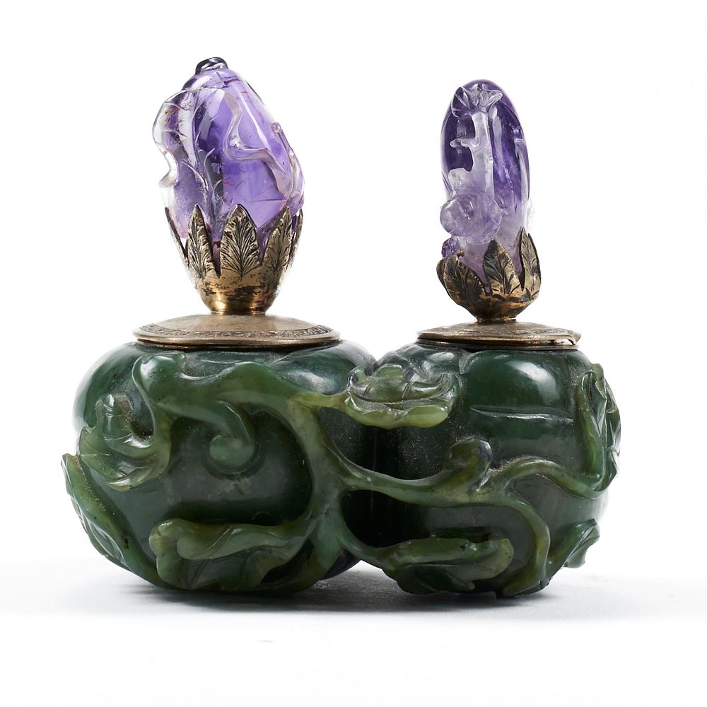 Appraisal: Edward Farmer Style Chinese Jade Amethyst Silver Inkwell Edward I