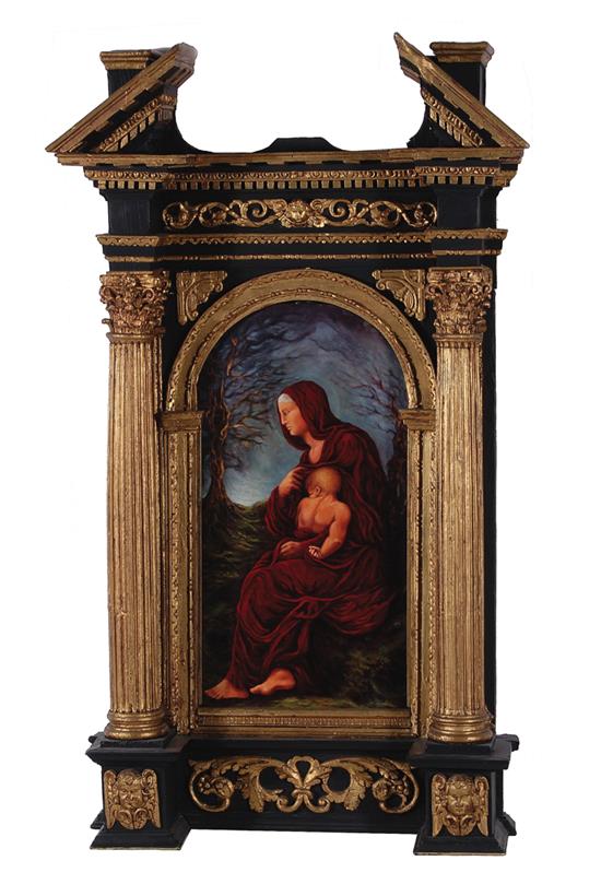 Appraisal: Italian Renaissance style painted and carved giltwood tabernacle frame th