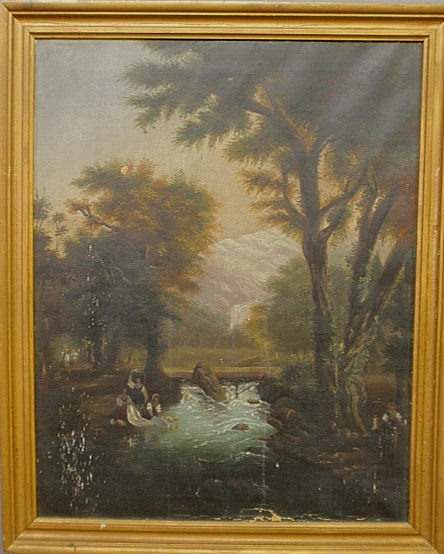 Appraisal: - Oil on canvas Hudson River School landscape painting with