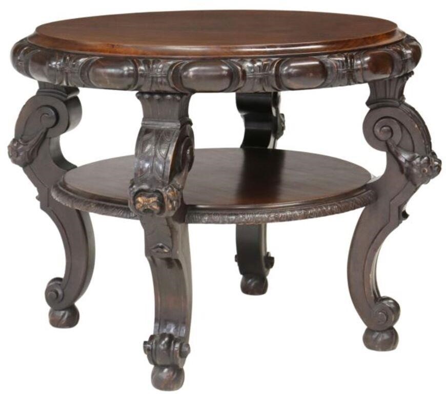 Appraisal: Continental two-tier center table th c round top with oversized