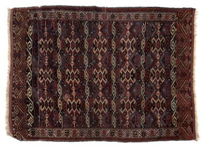 Appraisal: Bokhara rug bands of geometric decoration on brick red ground