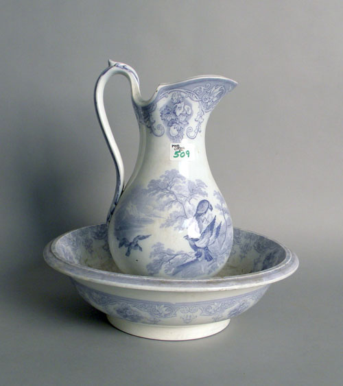 Appraisal: Blue transfer pitcher and bowl early th c bowl is