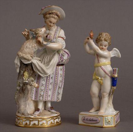 Appraisal: TWO MEISSEN PORCELAIN FIGURES The one Eros titled Je Les