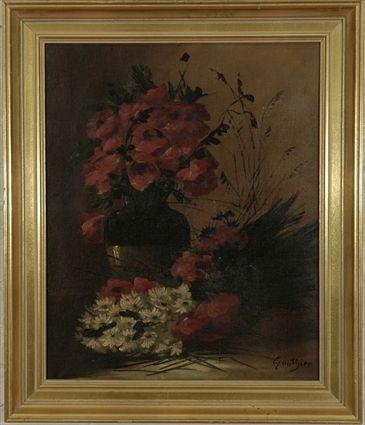 Appraisal: French School Still Life of Poppies Oil on Canvas