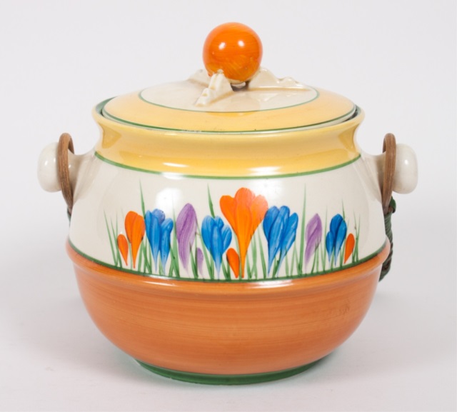 Appraisal: Clarice Cliff Bizarre Autumn Crocus biscuit jar circa Newport Pottery