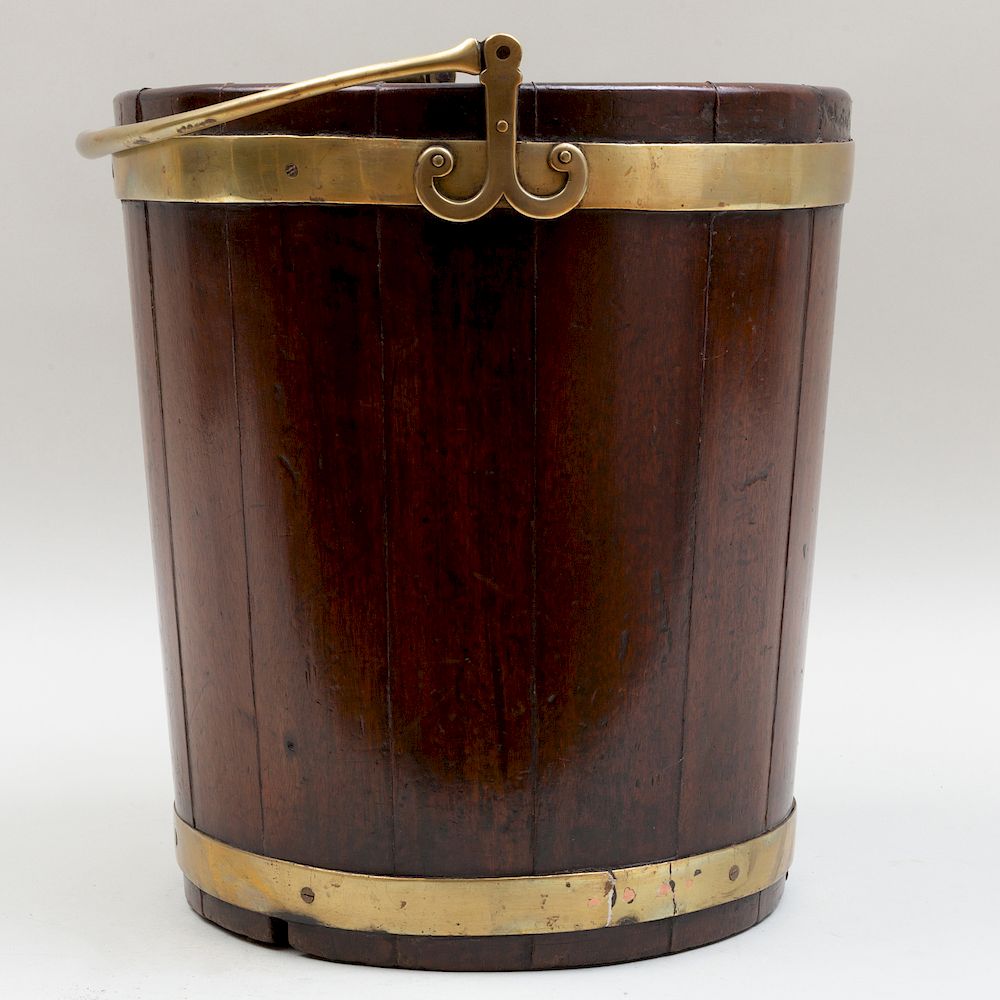 Appraisal: George III Mahogany Brass-Banded Bucket x in Condition Typical seam