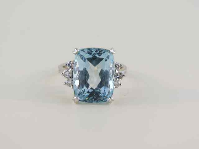 Appraisal: Aquamarine Diamond Ring carat rich rectangular gem and diamonds totaling